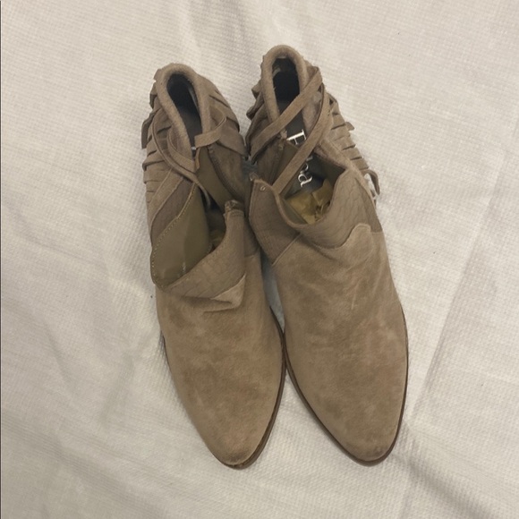 Tan Suede Ankle Booties with Fringe - Picture 9 of 10